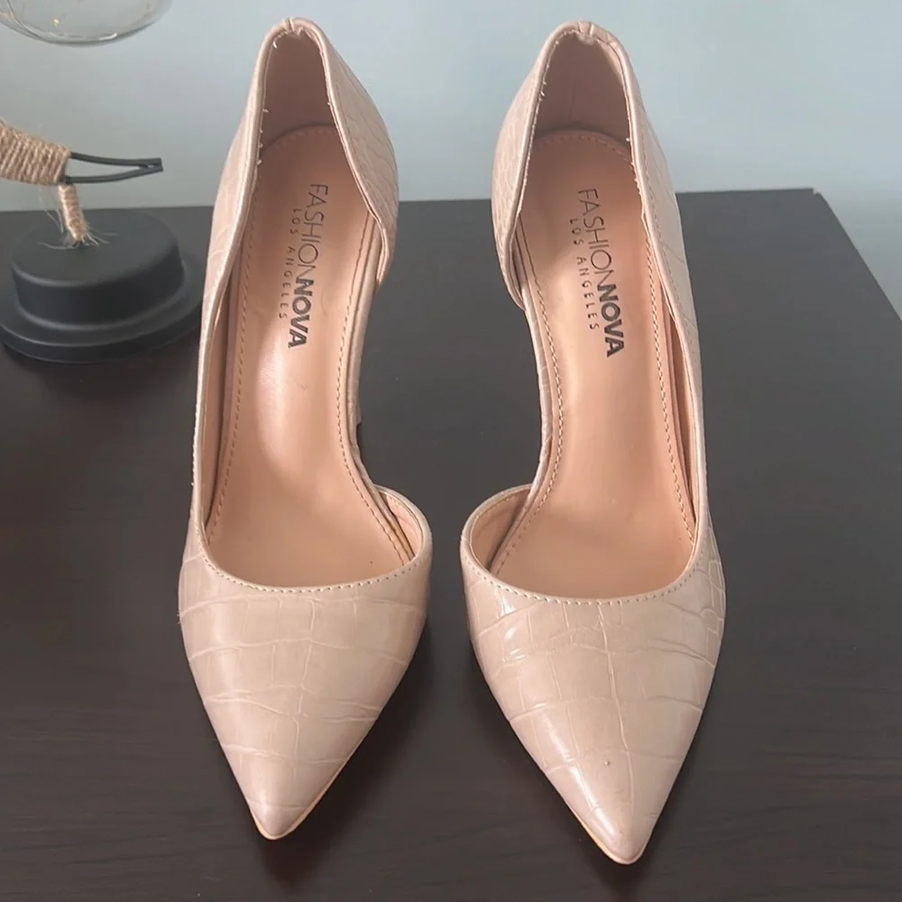 Fashion Nova Nude Pointed Toe Cut-Out Stilettos - Picture 2 of 5